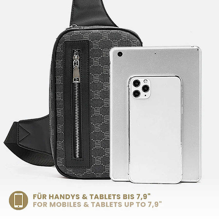 Designer Heren Sling Bag mit grauem Muster mit Handy und Tablet