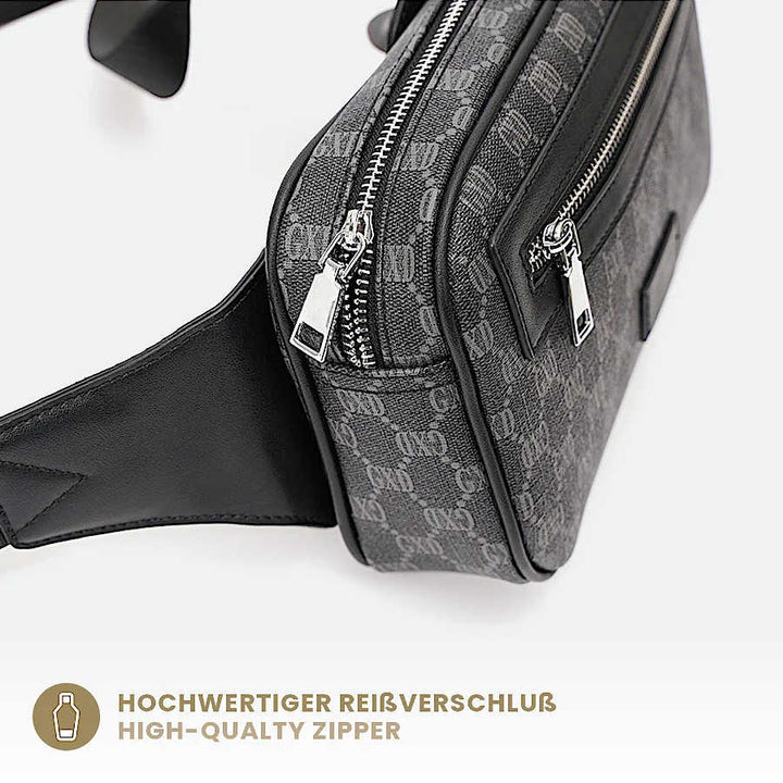 Luxuriöse grau gemusterte Brusttasche für Herren mit Reißverschlus aus Metall