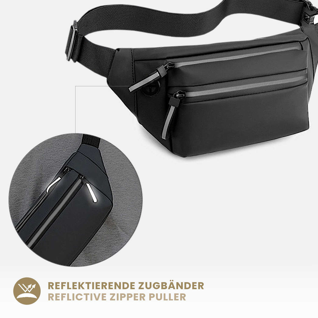Reflektierende wasserdichte schwarze Gürteltasche für Damen und Herren