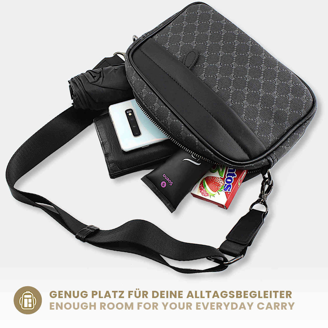 Luxuriöse Hndtasche für Herren mit gauem Damier-Muster und großem Fach für Handy und Geldbörse