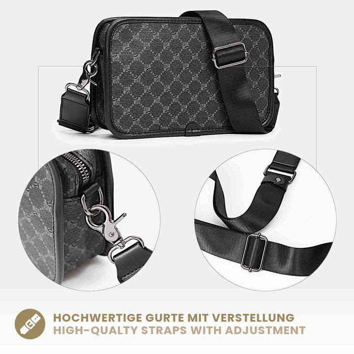 Handtasche Umhängetasche für Herren mit kariertem Muster und breitem Gurt