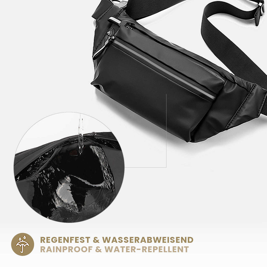 Schwarze Bauchtasche mit wasserdichter Oberfläche für Damen und Herren