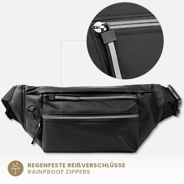 Schwarze Sling Bag mit wasserdichten Reißverschlüssen für Damen und Herren