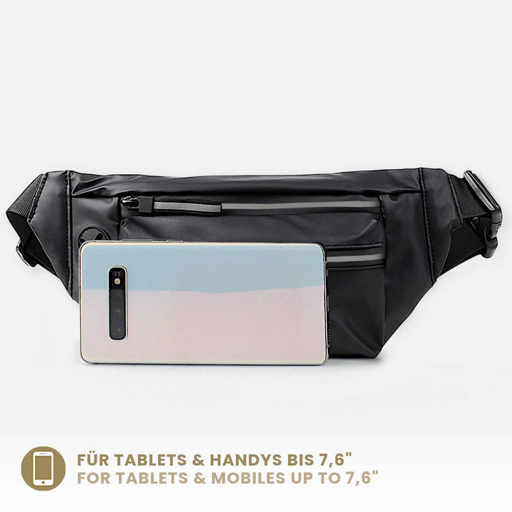 Schwarze wasserdichte Bauchtasche mit Handy für Damen und Herren