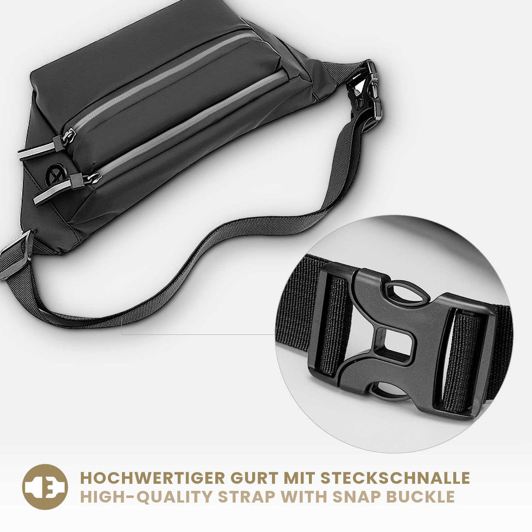 Schwarze wasserdichte Brusttasche mit breitem Gurt für Damen und Herren