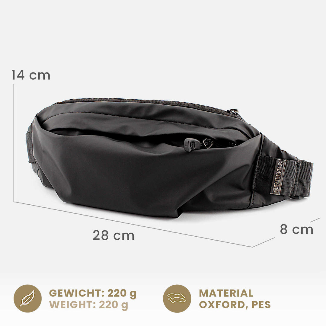 Schwarze wasserdichte Sling Bag für Damen und Herren mit Maßen