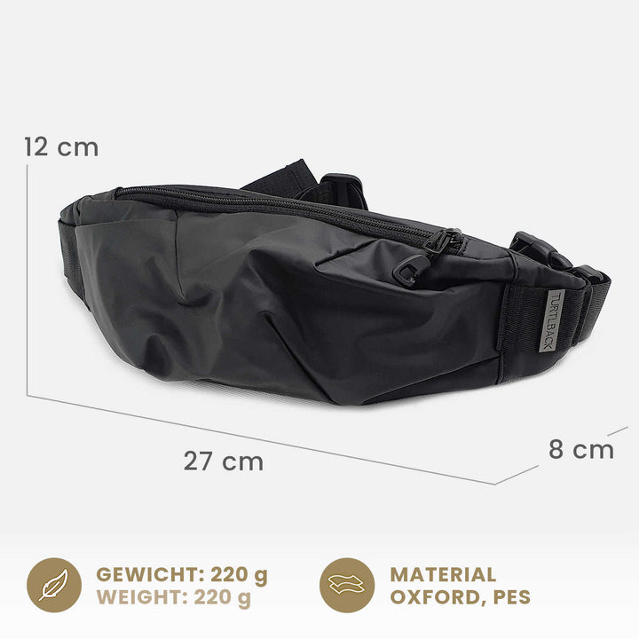 Schwarze wasserdichte Sling Bag für Damen und Herren mit Maßen