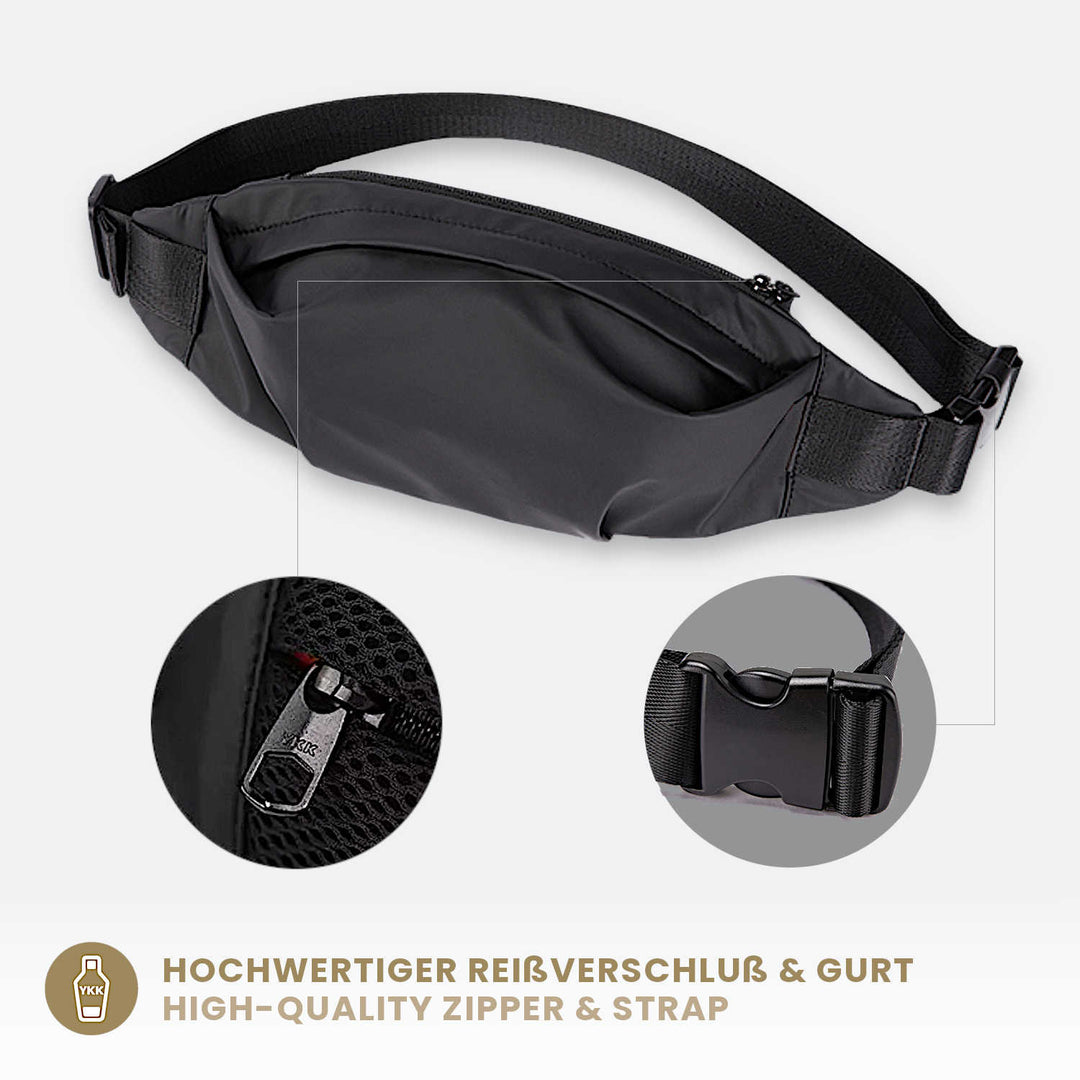 Schwarze Brusttasche mit breitem Gurt für Damen und Herren