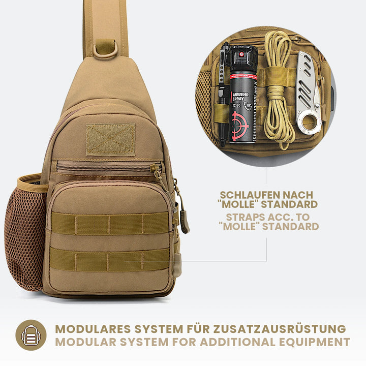 Taktische Brusttasche, Crossbody Bag mit MOLLE und Flaschenhalter "SPECIALIST"